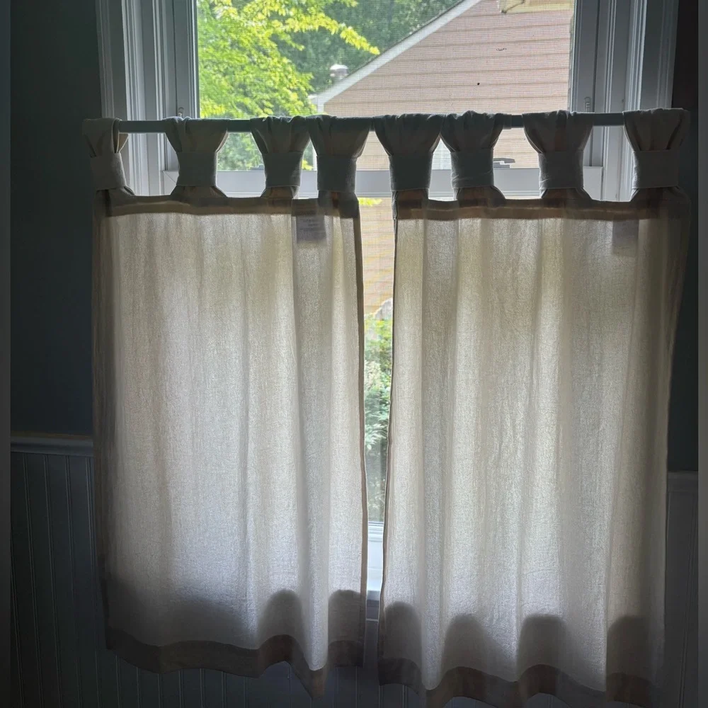 Neutral Beige Tab-Top Café Curtains - Soft Light Filtering 2 sets of 2 panels